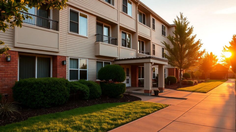 Well-maintained apartment building at golden hour